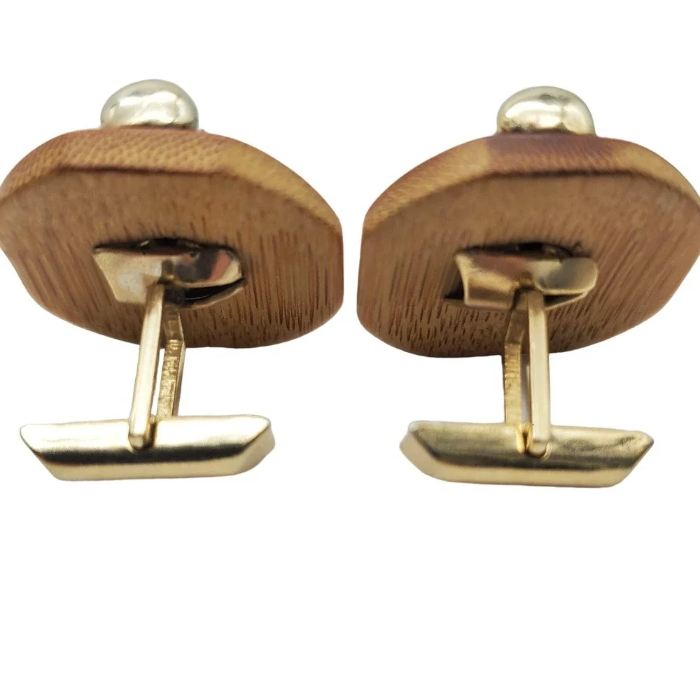 Laughing Buddha Bamboo Cufflinks Swank MCM Figural‎ Cuff Links Vintage Buddhist